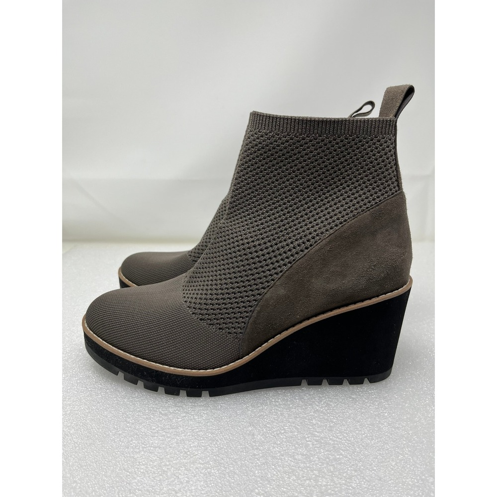 Eileen Fisher Womens 10 Quill Stretch Knit Wedge Booties Taupe Brown Ankle Boots